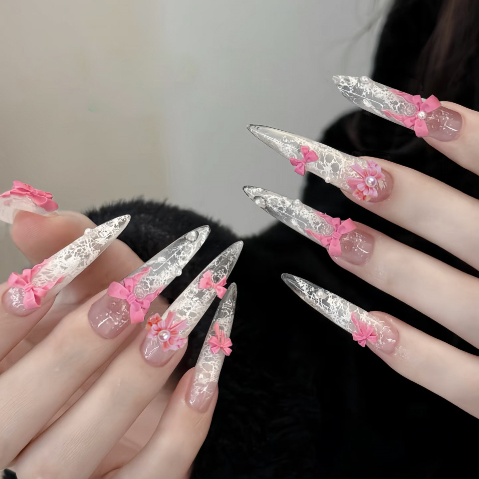 24Pcs Pink White Press On Nail - đánh giá và giá 3D Printing Ptc